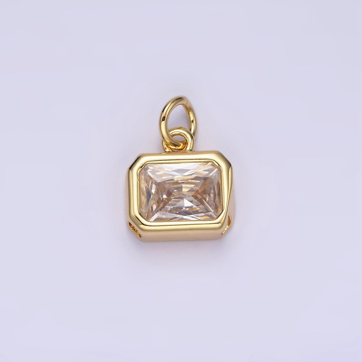 14K Gold Filled 10mm Personalized Birthstone Baguette Cubic Zirconia CZ Bezel Charm in Silver & Gold | N1600 - N1623