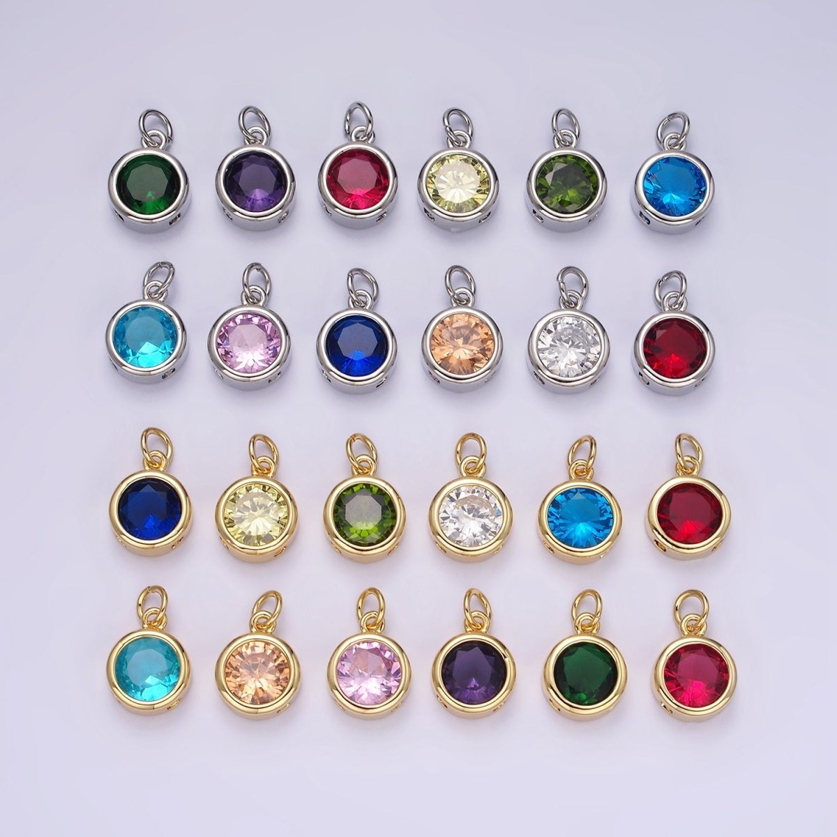 14K Gold Filled 10mm Personalized Birthstone Round Cubic Zirconia CZ Bezel Charm in Silver & Gold | N1575 - N1598