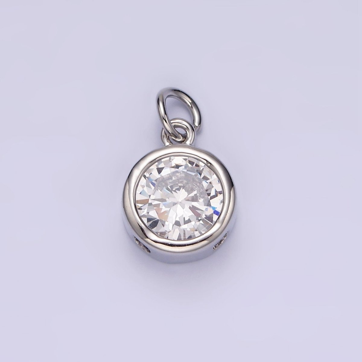 14K Gold Filled 10mm Personalized Birthstone Round Cubic Zirconia CZ Bezel Charm in Silver & Gold | N1575 - N1598