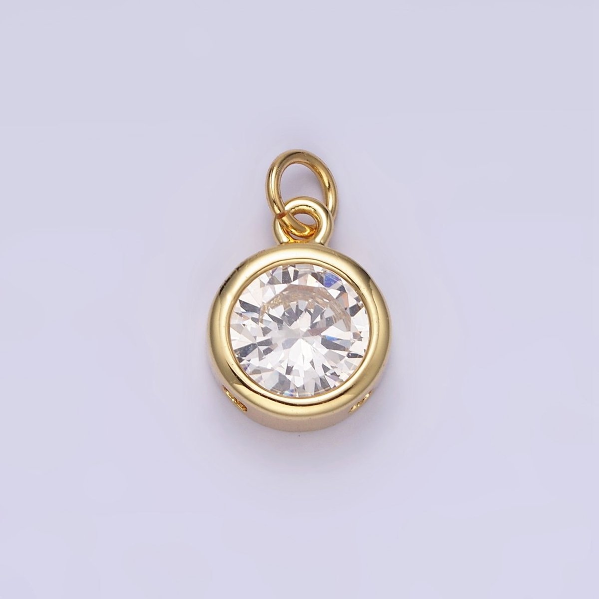 14K Gold Filled 10mm Personalized Birthstone Round Cubic Zirconia CZ Bezel Charm in Silver & Gold | N1575 - N1598