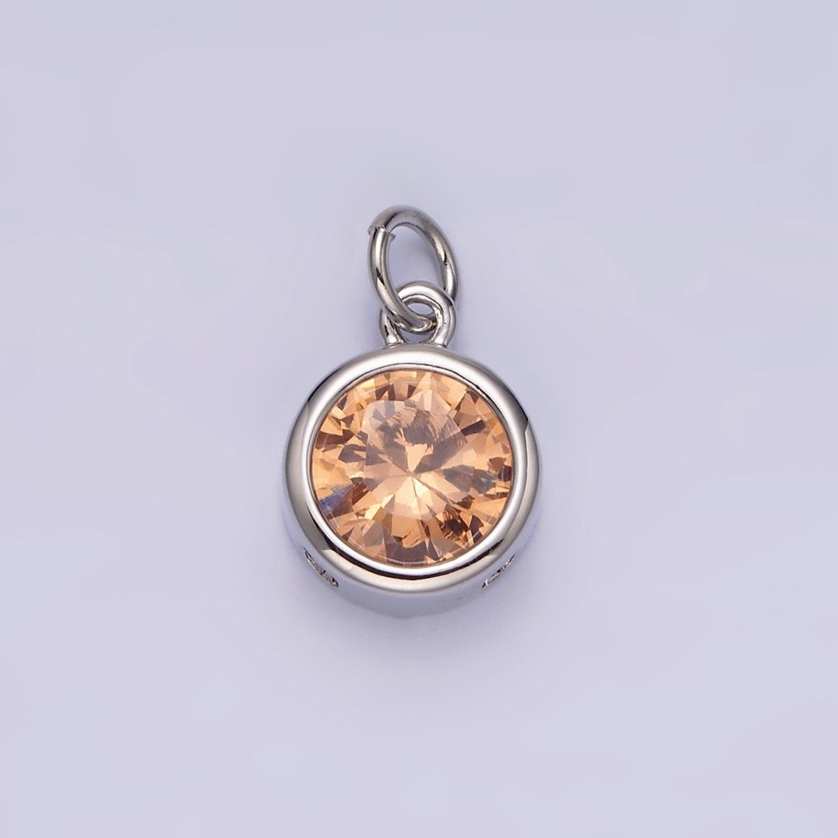 14K Gold Filled 10mm Personalized Birthstone Round Cubic Zirconia CZ Bezel Charm in Silver & Gold | N1575 - N1598