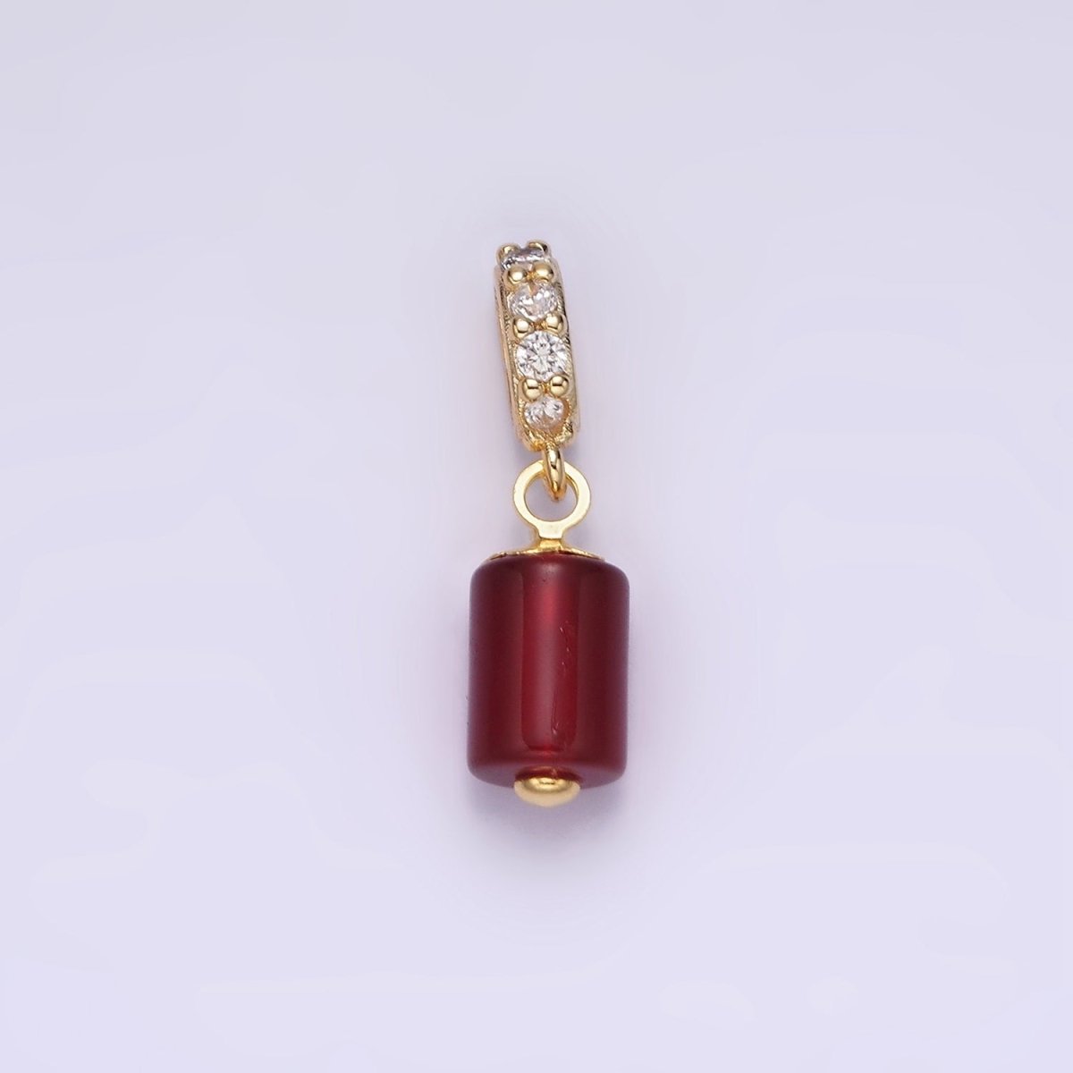 14K Gold Filled 10mm Red Carnelian Gemstone Tube Clear Micro Paved CZ Bail Pendant | N1865