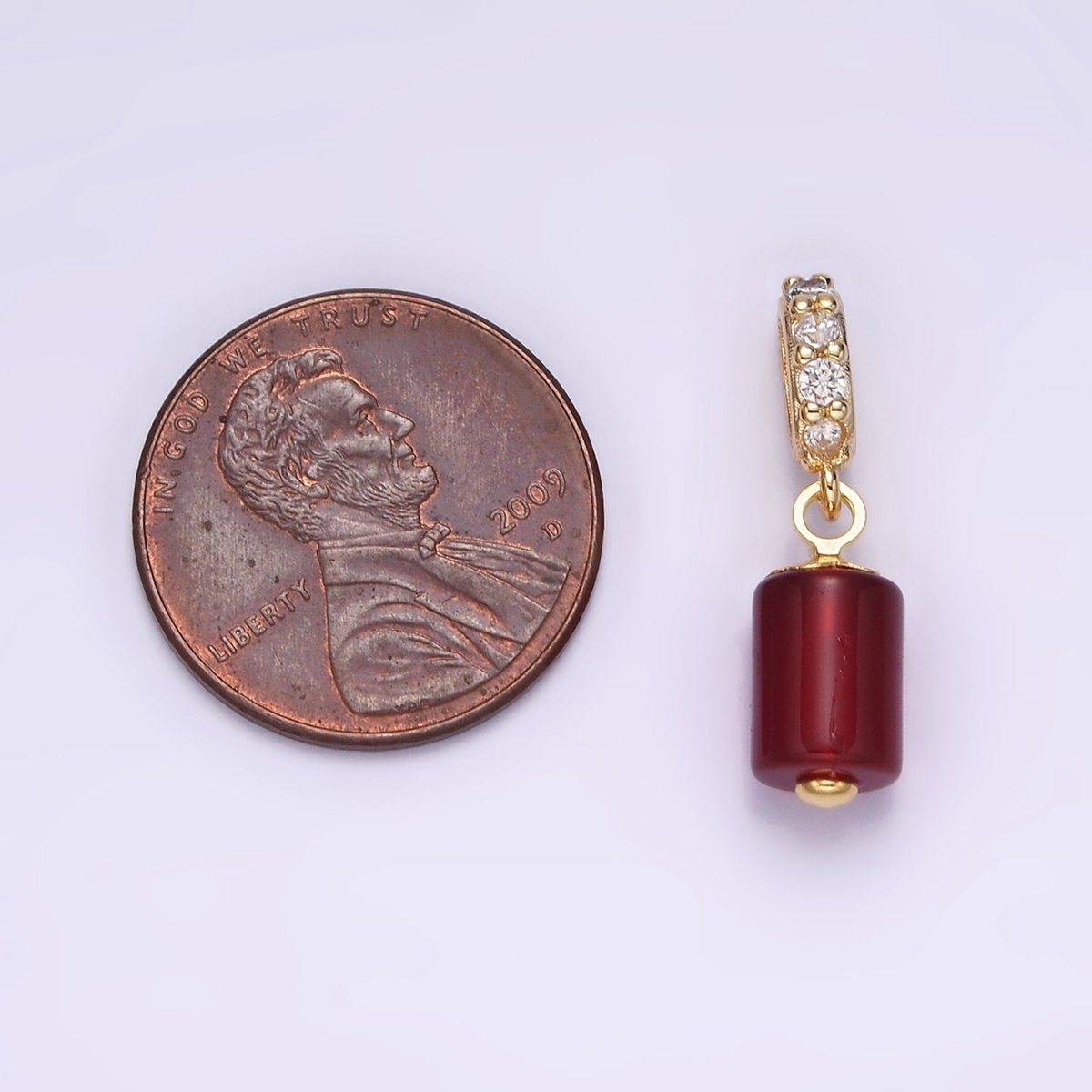 14K Gold Filled 10mm Red Carnelian Gemstone Tube Clear Micro Paved CZ Bail Pendant | N1865