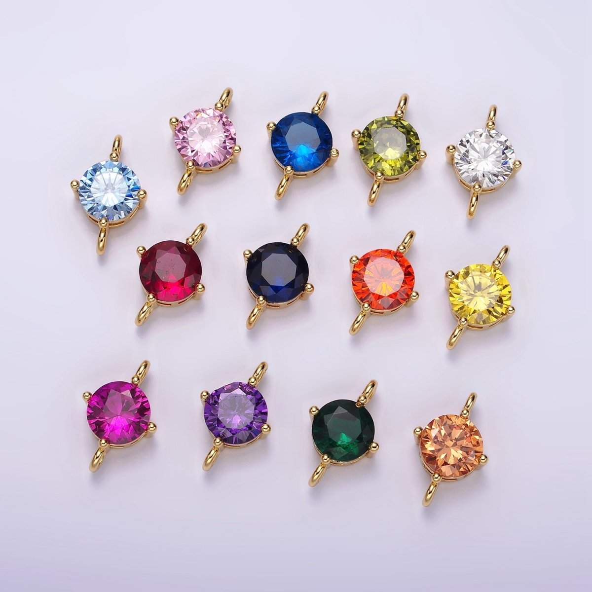 14K Gold Filled 10mm Round CZ Birth Month Personalized Connector | G-157 - G-169