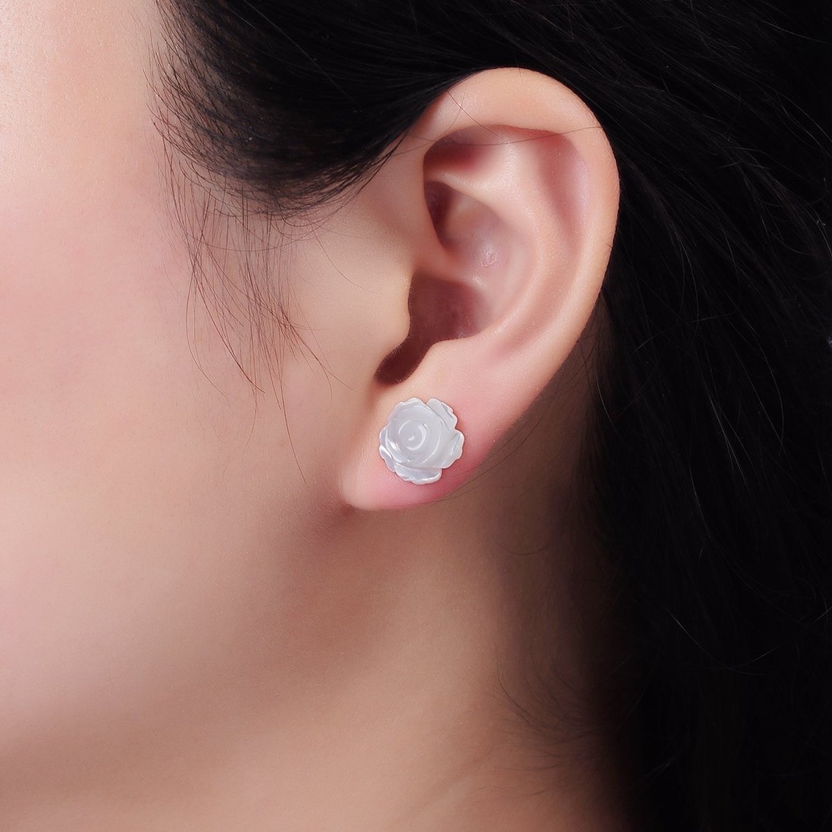 14K Gold Filled 10mm White Rose Flower Shell Pearl Stud Earrings | AB1139