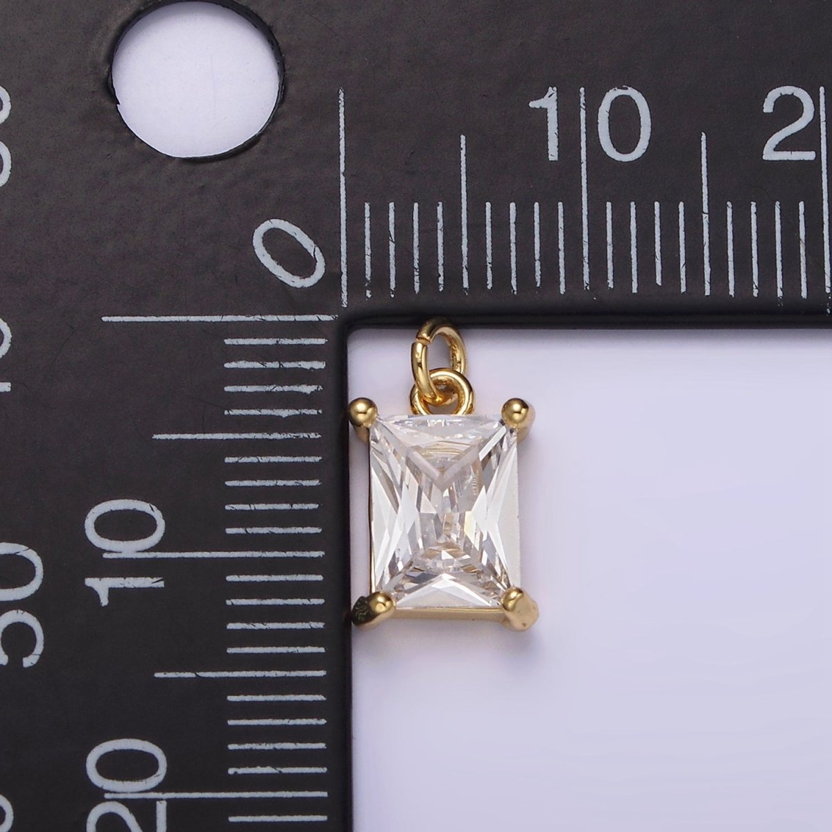 14K Gold Filled 11mm Clear Baguette CZ Minimalist Charm | AG269