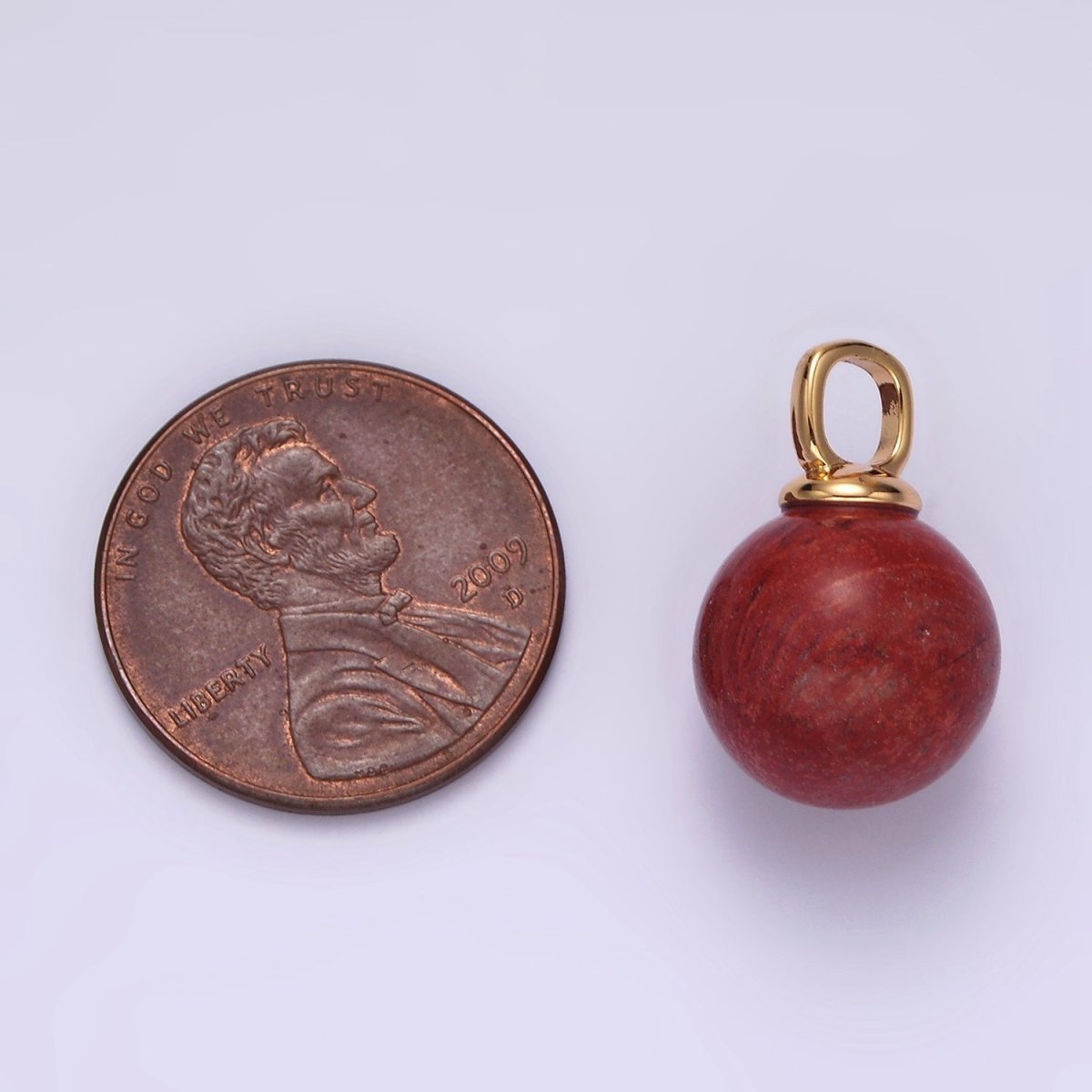 14K Gold Filled 12.5mm Red Jasper Round Sphere Ball Gemstone Pendant | N1988