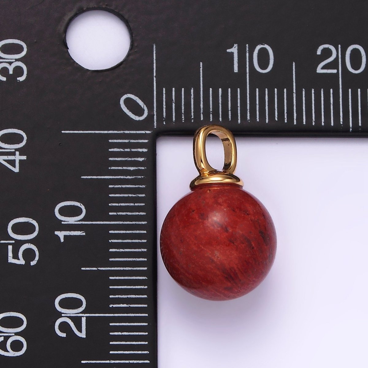 14K Gold Filled 12.5mm Red Jasper Round Sphere Ball Gemstone Pendant | N1988