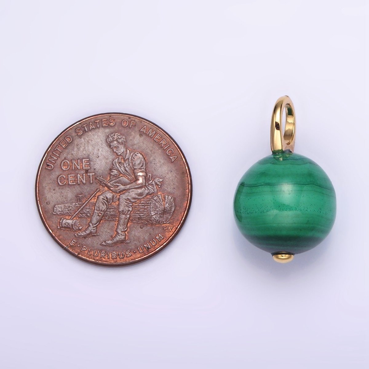 14K Gold Filled 12.5mm Round Sphere Ball Malachite Drop Earring Pendant | N1841