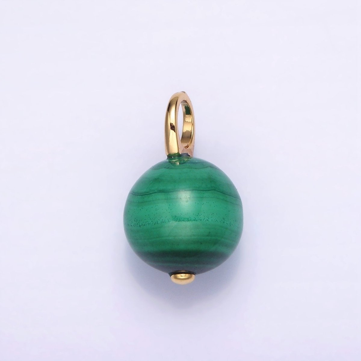 14K Gold Filled 12.5mm Round Sphere Ball Malachite Drop Earring Pendant | N1841