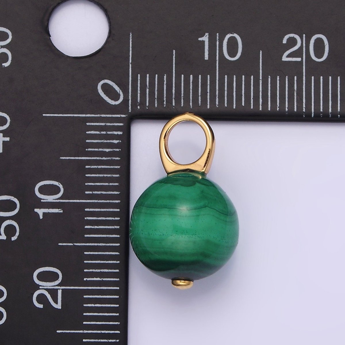14K Gold Filled 12.5mm Round Sphere Ball Malachite Drop Earring Pendant | N1841