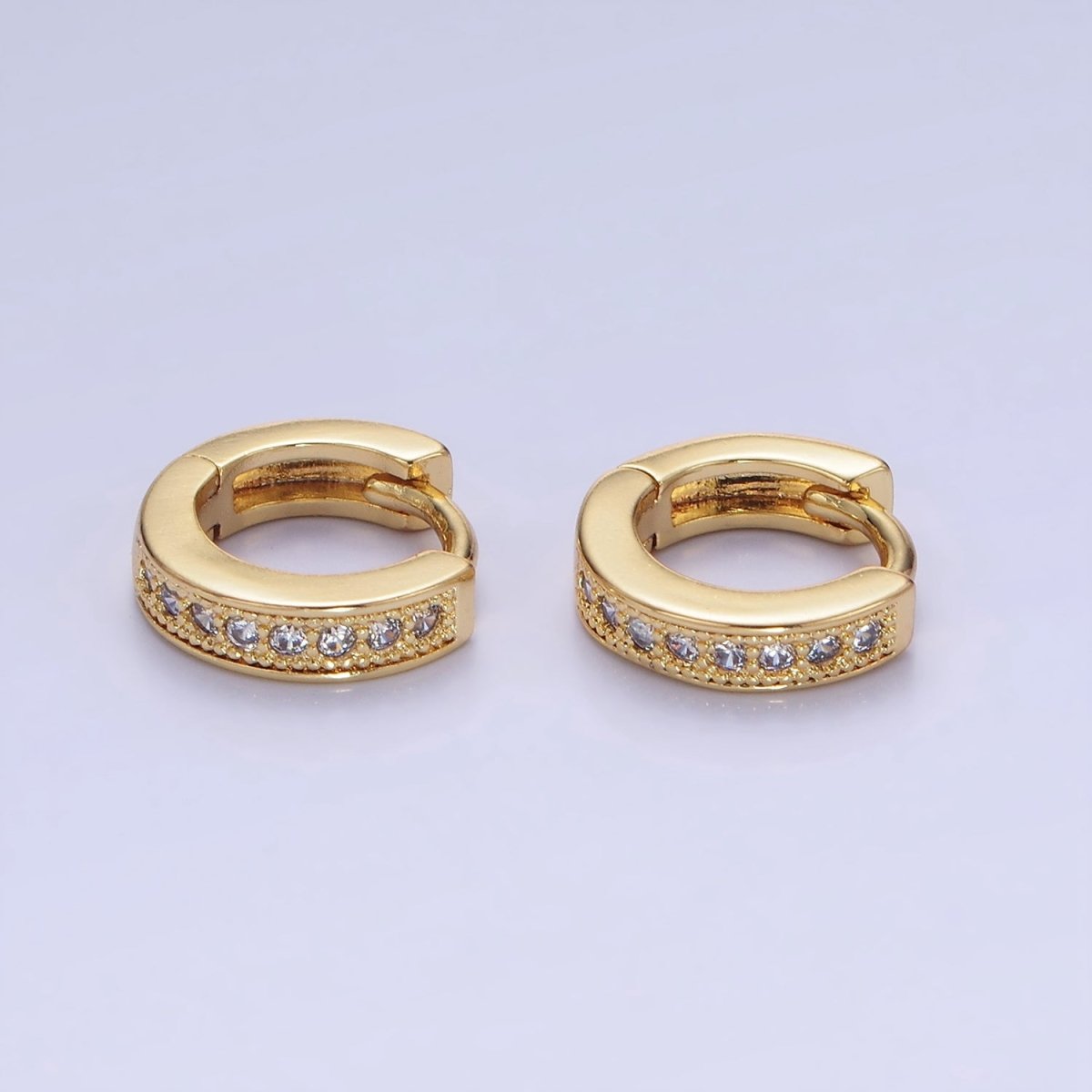 14K Gold Filled 12mm CZ Lined Cartilage Huggie Earrings in Gold & Silver | AB1362 AB1363