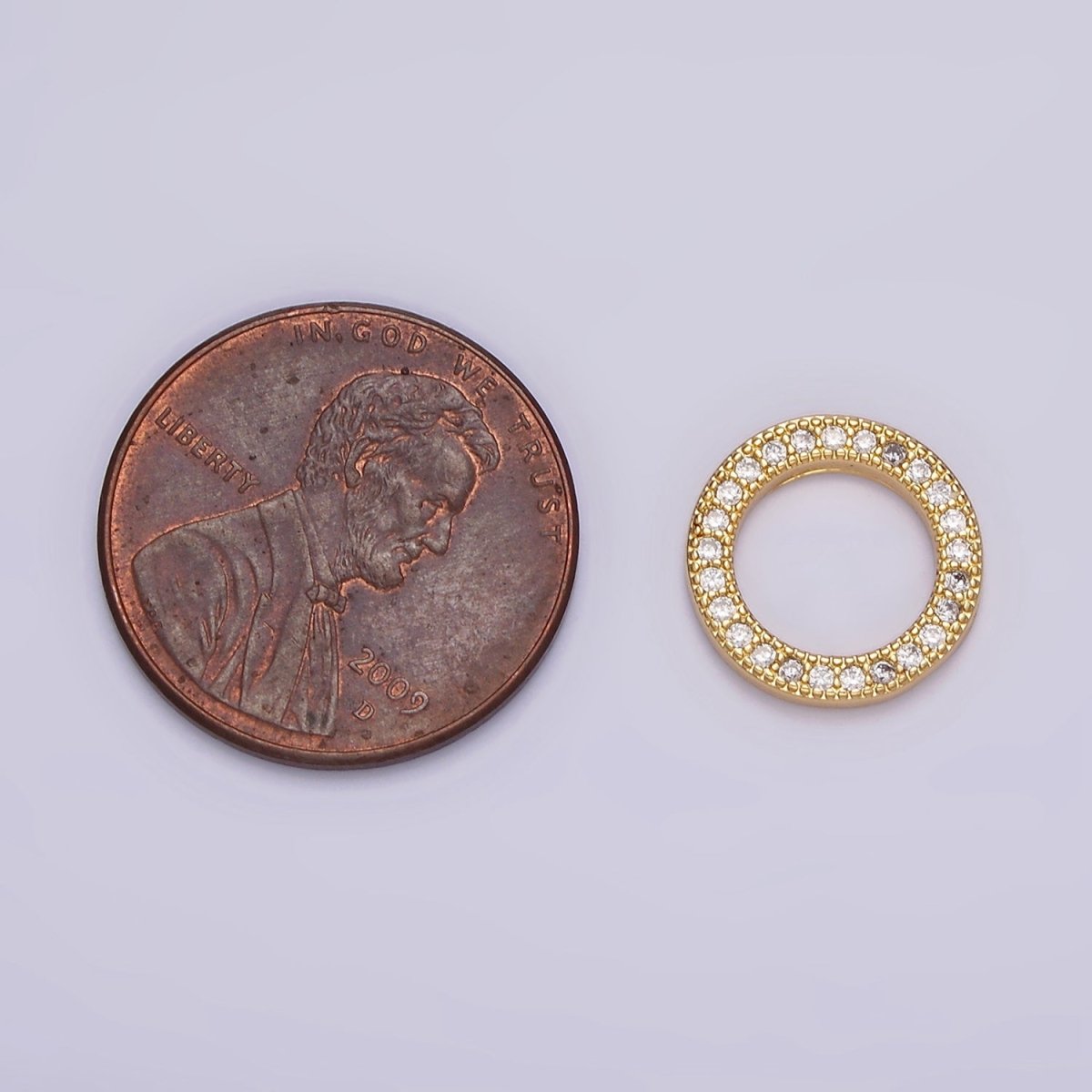 14K Gold Filled 12mm Open Round Clear Micro Paved CZ Charm Supply | Z-476
