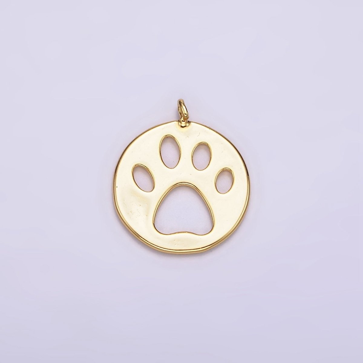 14K Gold Filled 12mm Pawprint Pet Animal Round Open Charm | AC-866