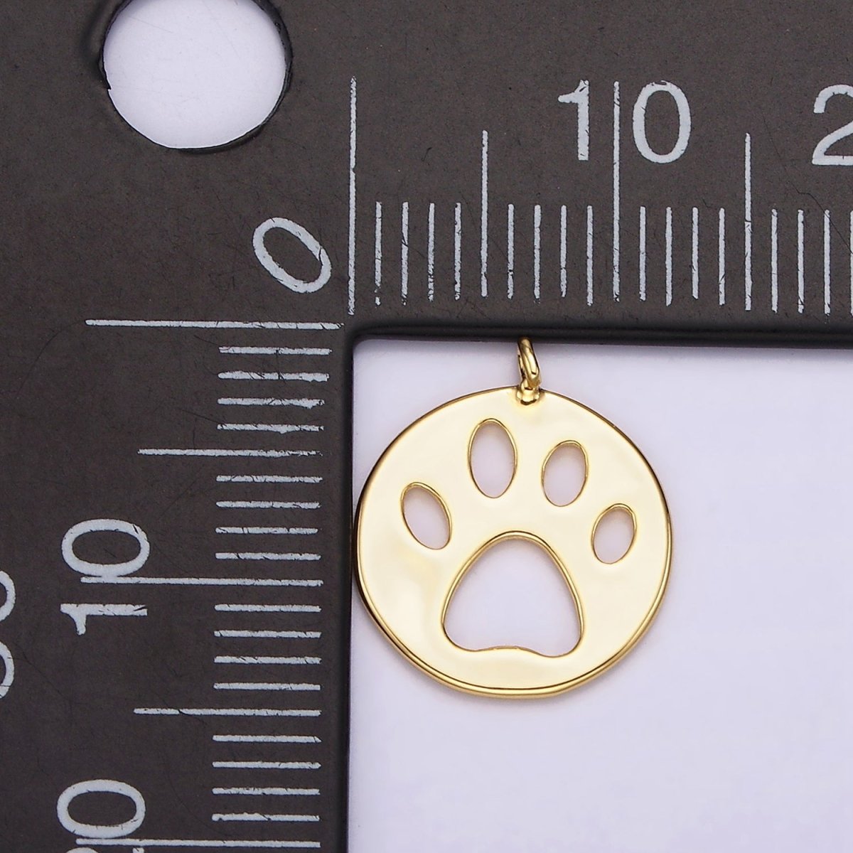 14K Gold Filled 12mm Pawprint Pet Animal Round Open Charm | AC-866