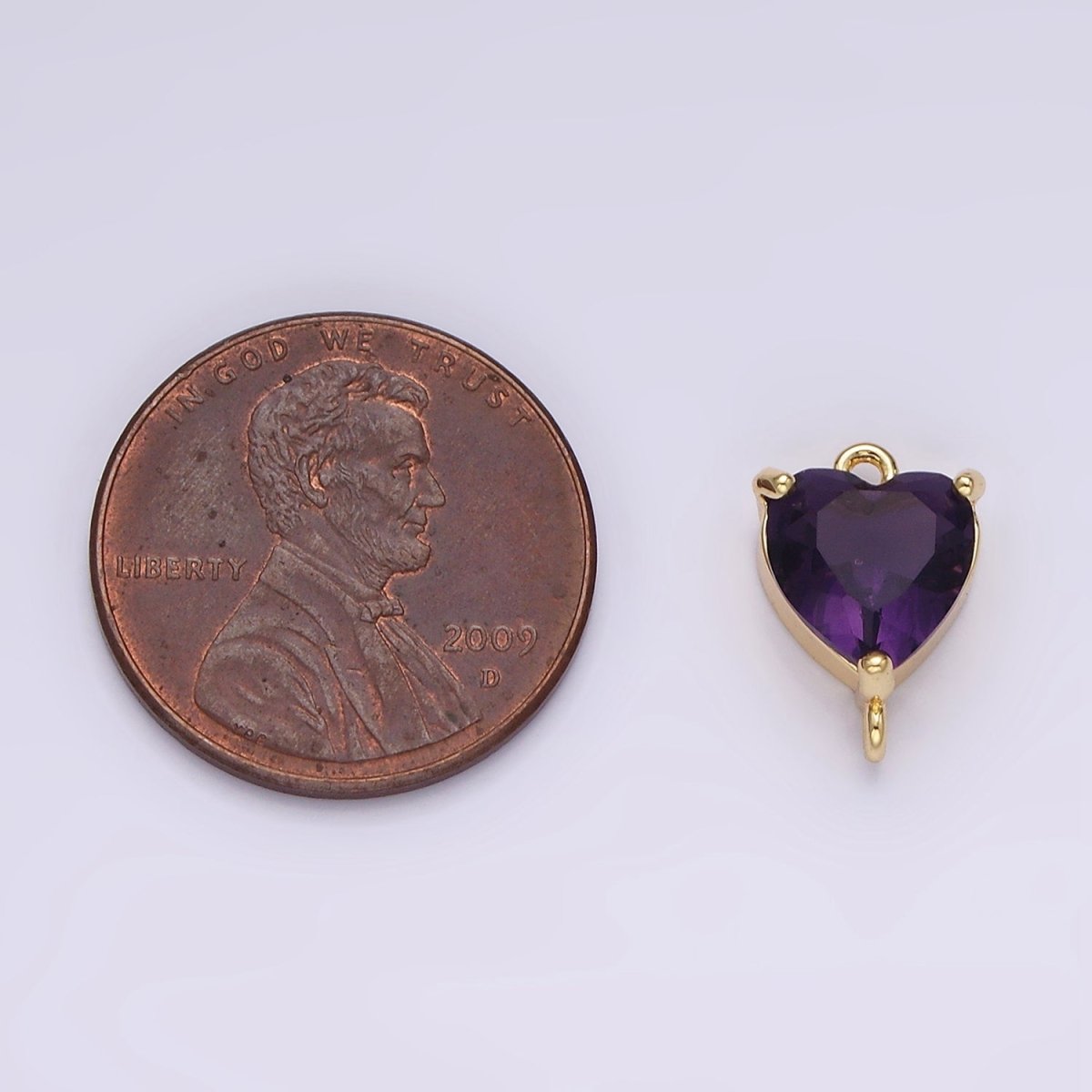 14K Gold Filled 12mm Purple CZ Heart Mini Connector | G-106