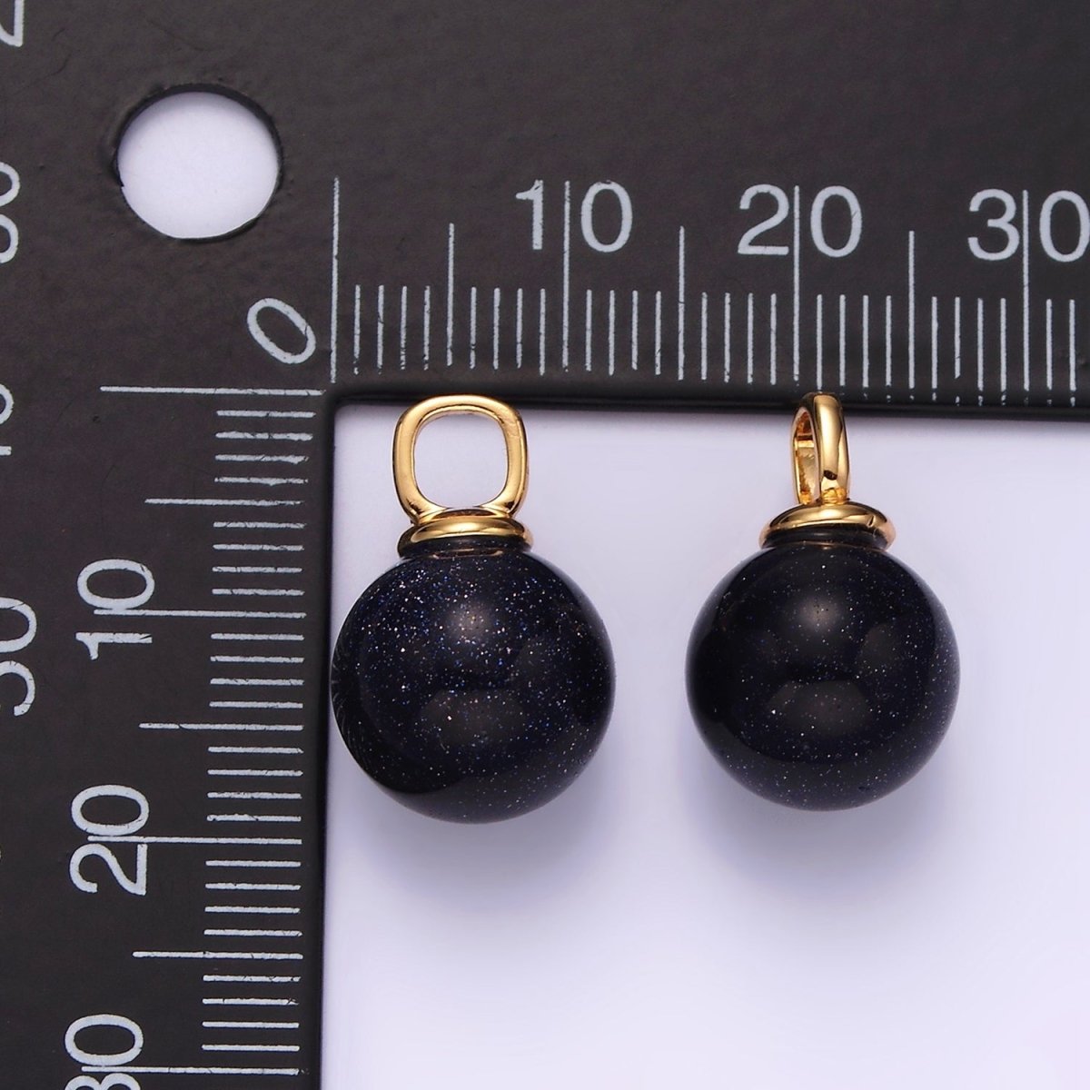 14K Gold Filled 12mm Synthetic Blue Goldstone Round Sphere Ball Pendant | N1993