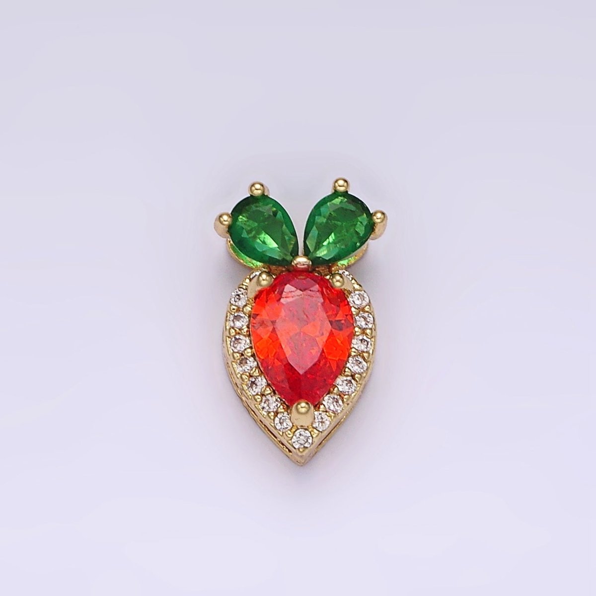 14K Gold Filled 13.5mm Orange Carrot Fruit Micro Paved CZ Pendant | N1816