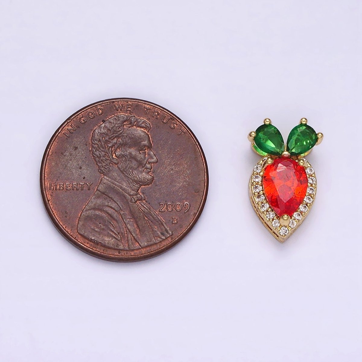 14K Gold Filled 13.5mm Orange Carrot Fruit Micro Paved CZ Pendant | N1816