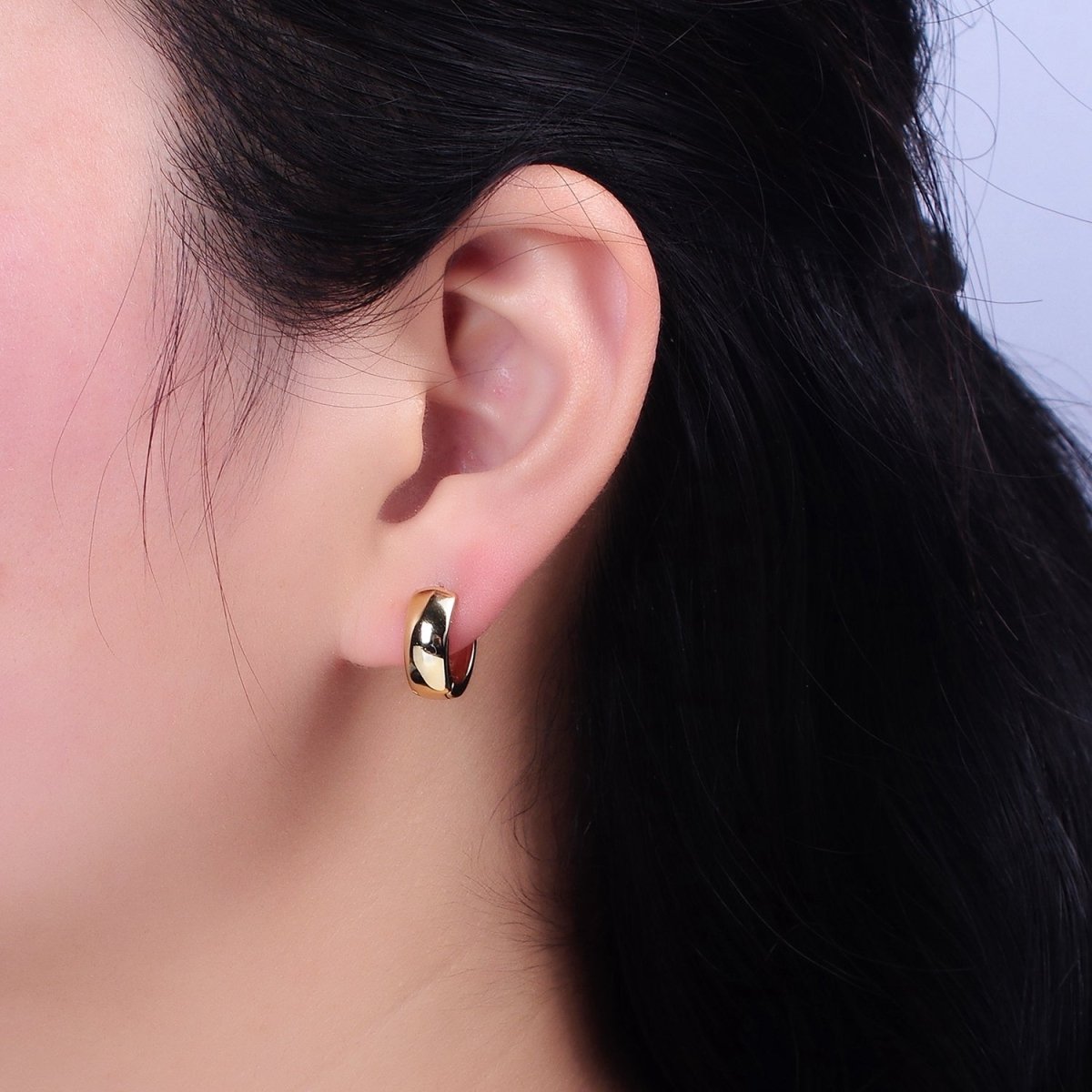 OS 14K Gold Filled 13.5mm Wide Minimalist Huggie Hoop Earrings | AD1370