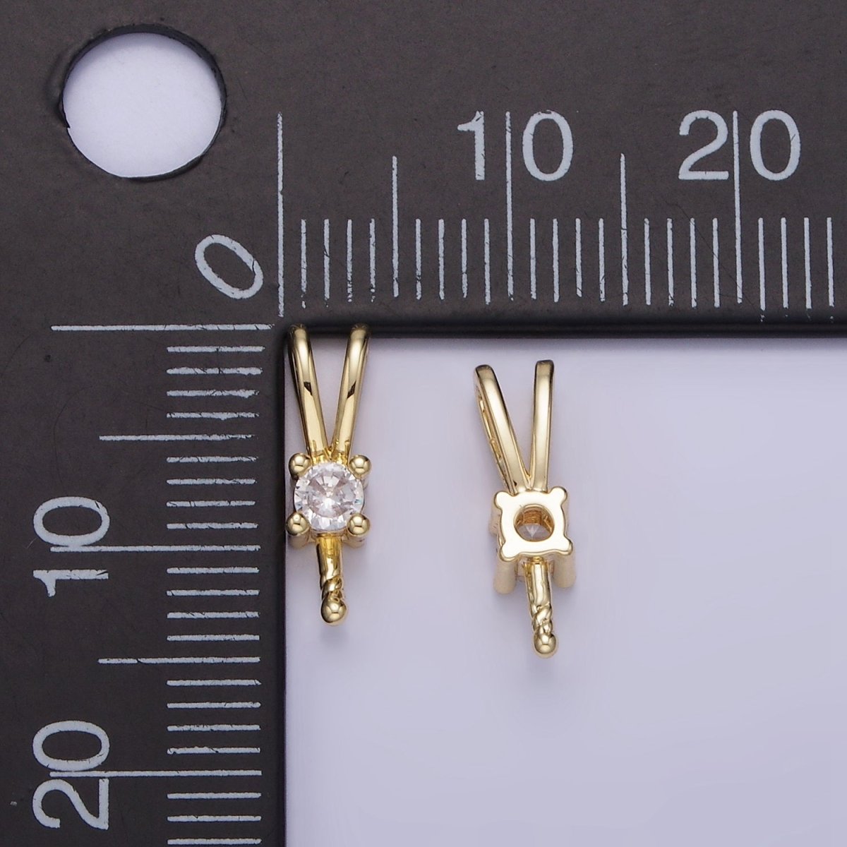 14K Gold Filled 13mm Clear CZ Drill Double Band Bail Findings Supply | Z711