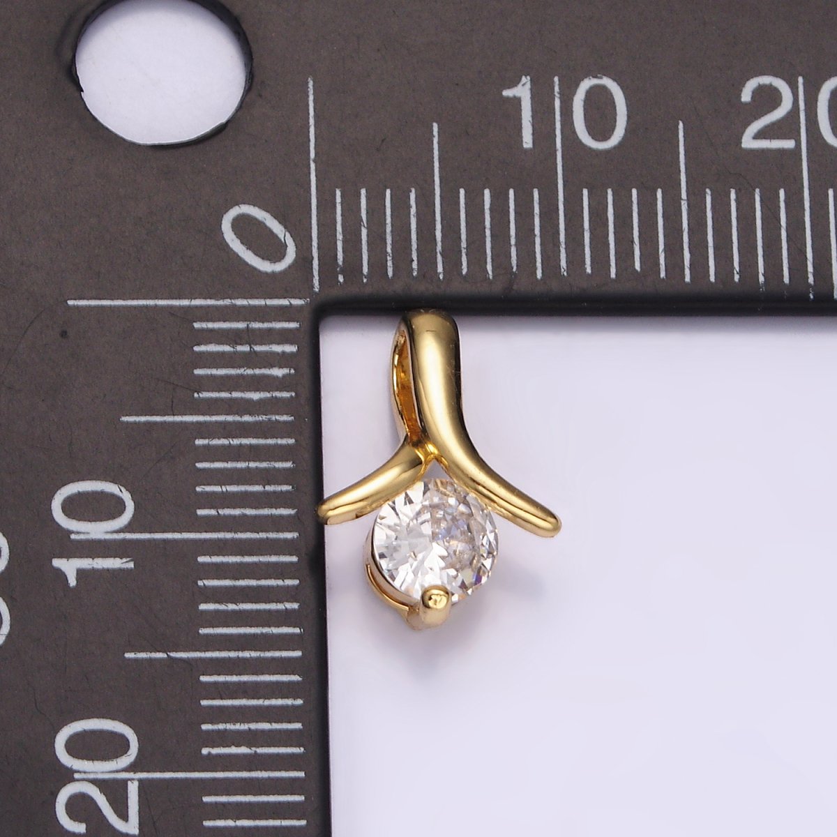 14K Gold Filled 13mm Clear Round CZ Curved Band Bail Pendant | AA726