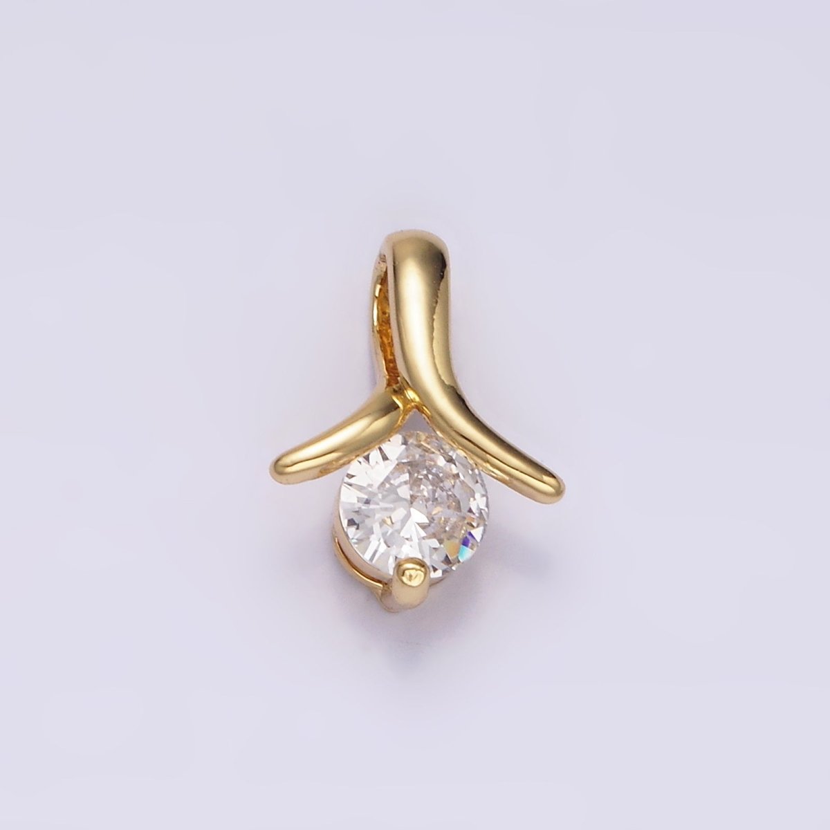 14K Gold Filled 13mm Clear Round CZ Curved Band Bail Pendant | AA726