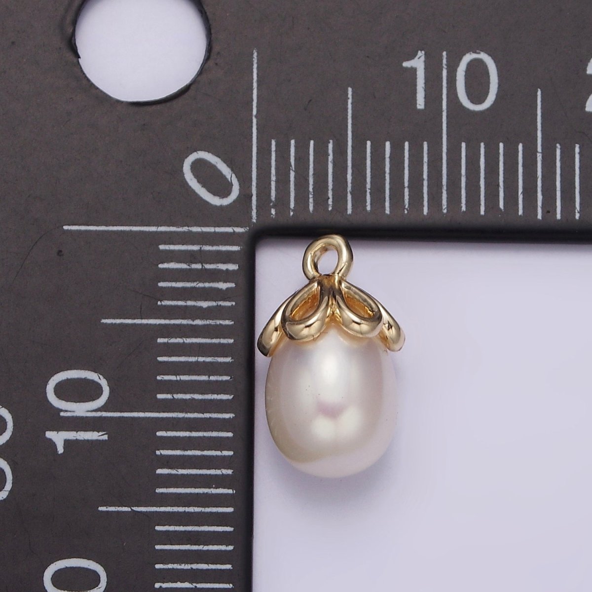 14K Gold Filled 13mm Drop Freshwater Pearl Open Teardrop Charm | N1046