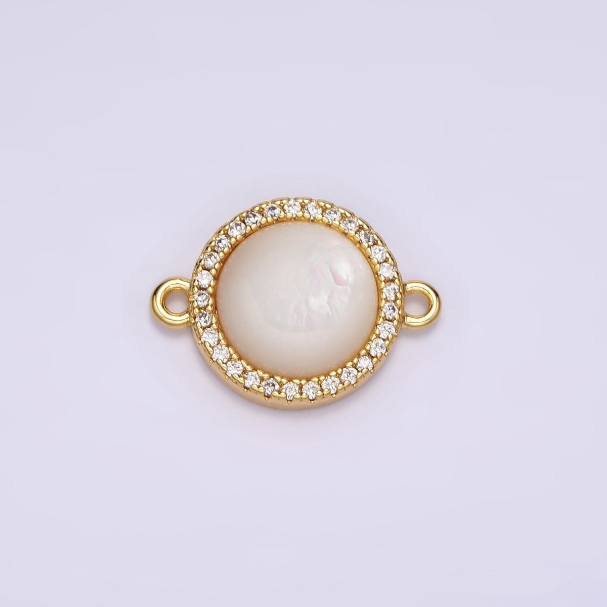 14K Gold Filled 13mm Moonstone Gemstone Micro Paved CZ Round Connector | G118