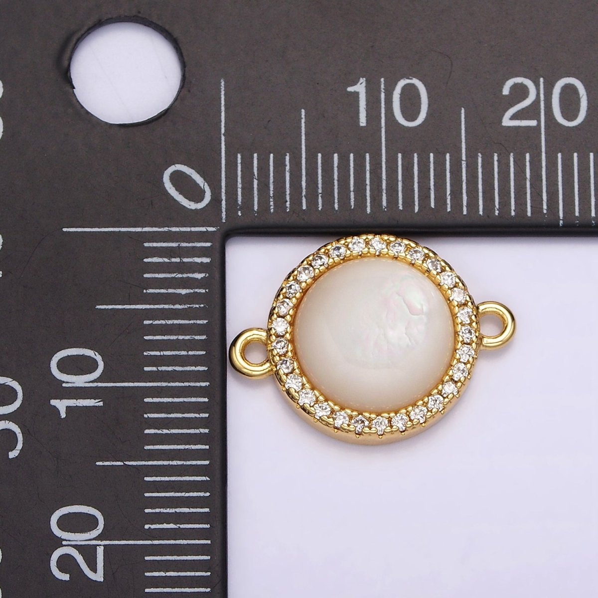 14K Gold Filled 13mm Moonstone Gemstone Micro Paved CZ Round Connector | G118