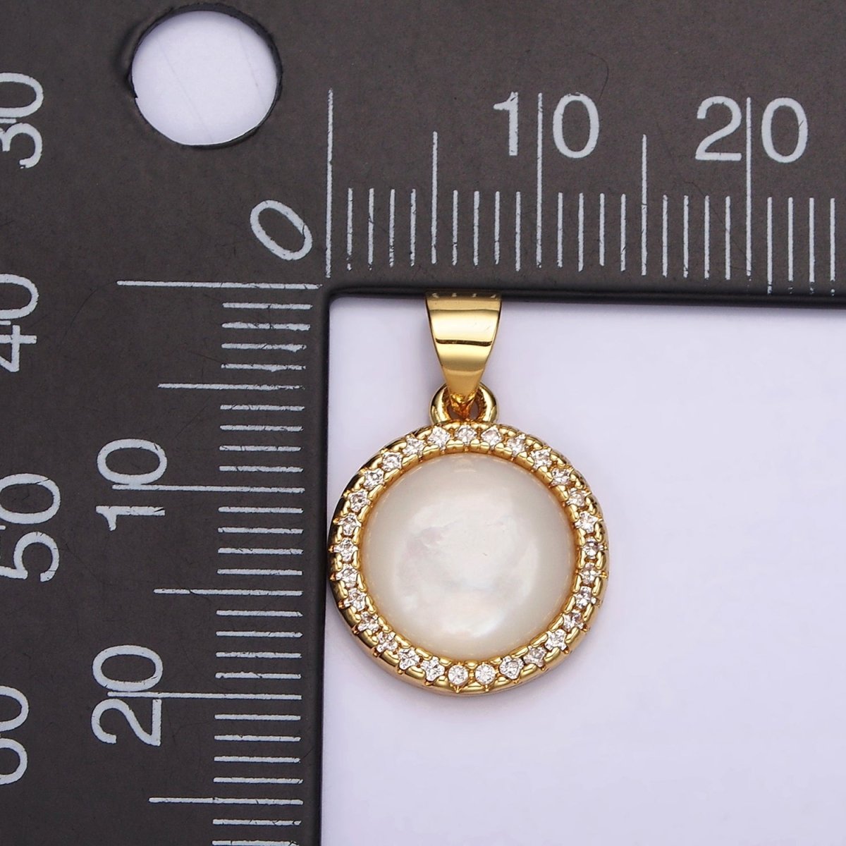 14K Gold Filled 13mm Moonstone Gemstone Micro Paved CZ Round Pendant | N1937