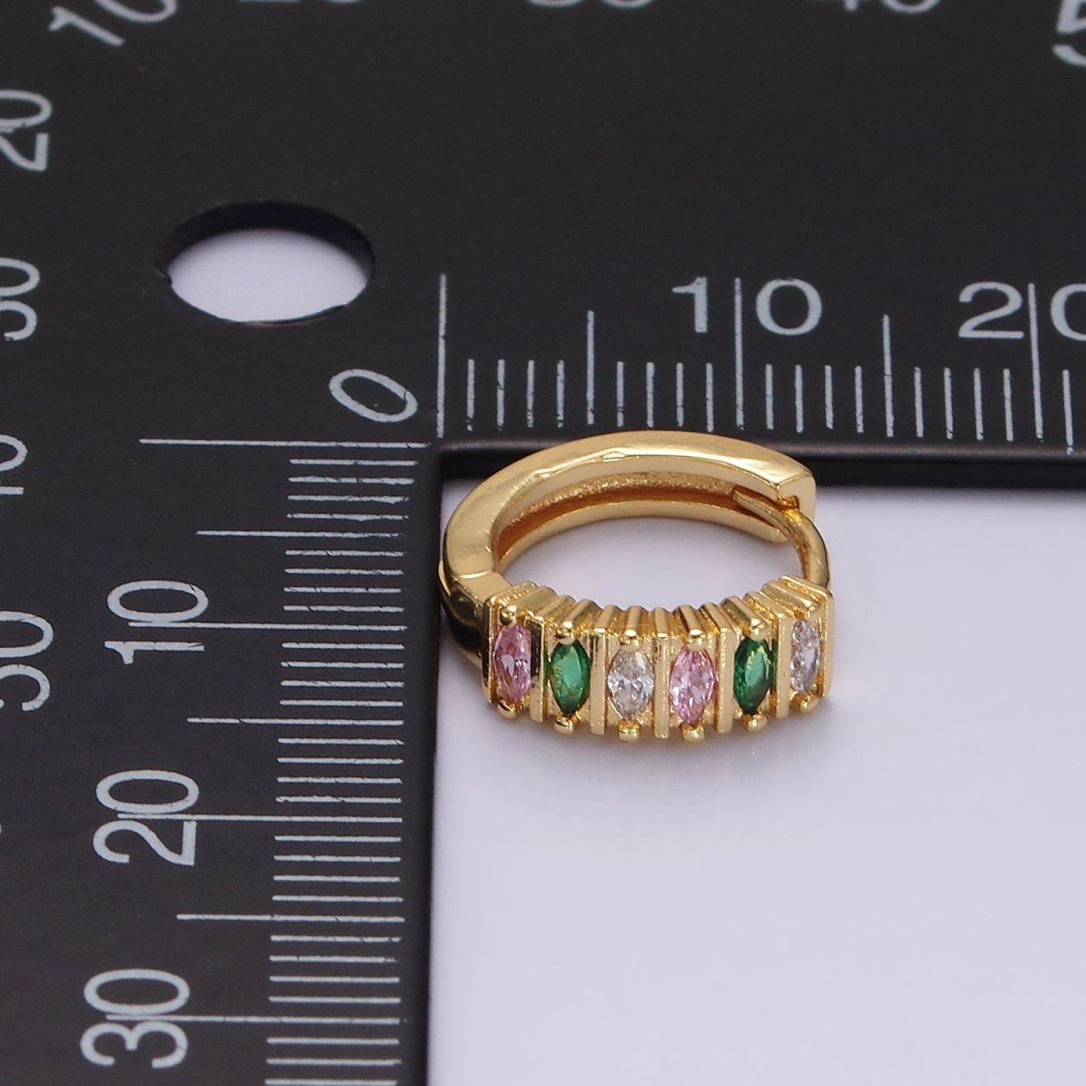 14K Gold Filled 13mm Multicolor Marquise CZ Lined Huggie Earrings | V086