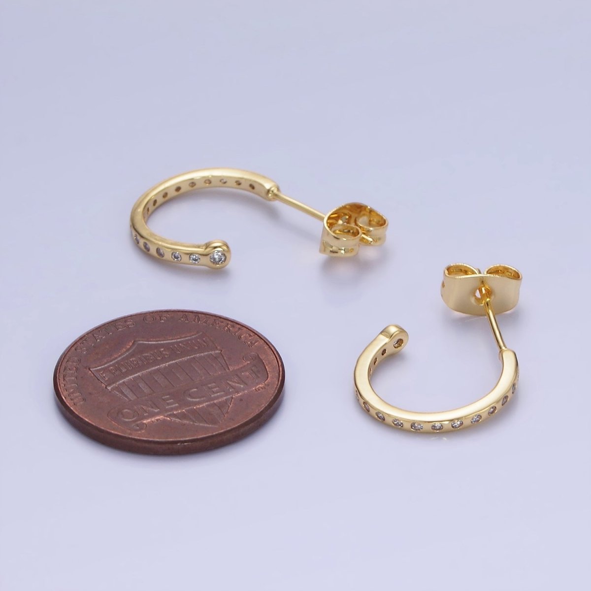 14K Gold Filled 14mm CZ Dotted C-Shaped Hoop Earrings | AB1345