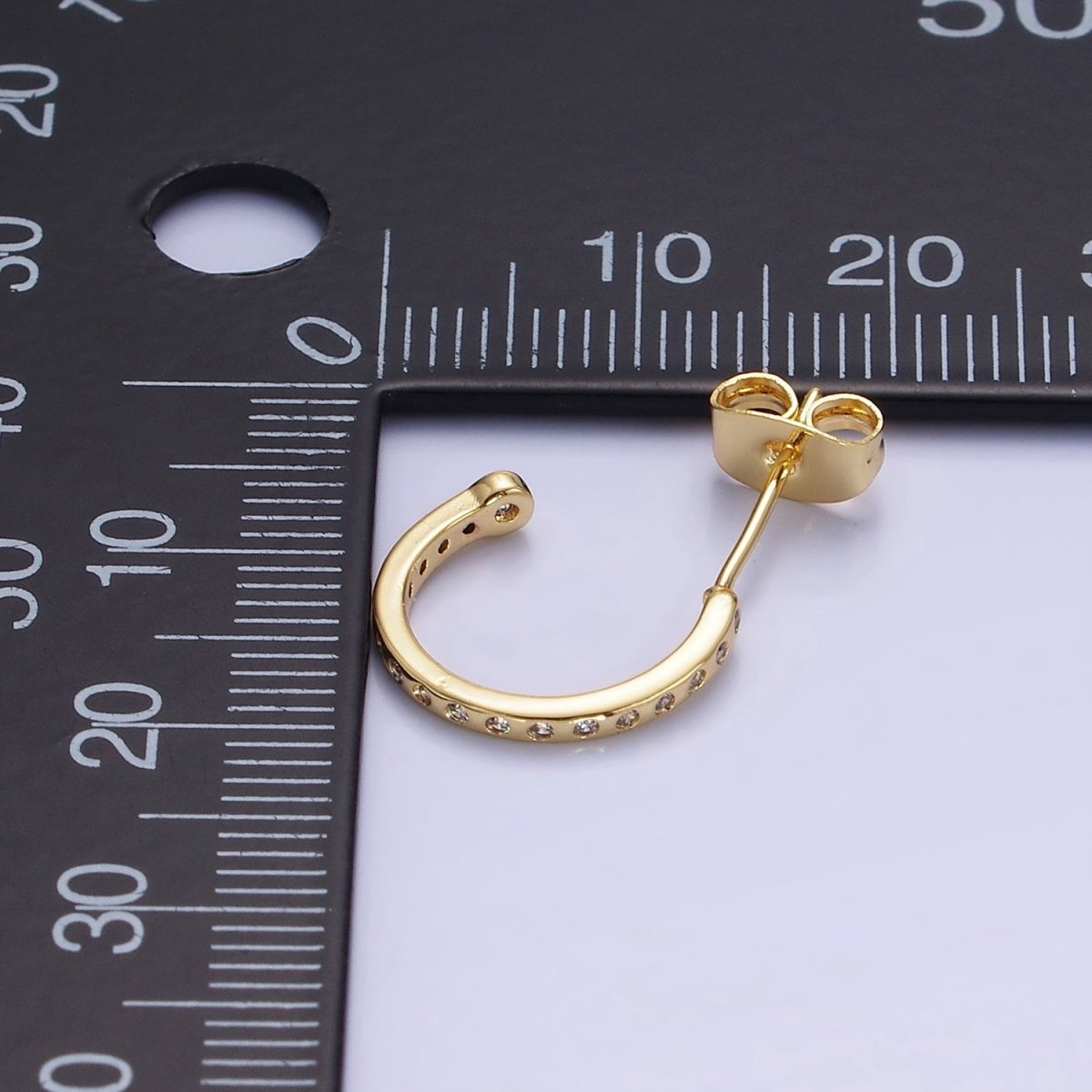 14K Gold Filled 14mm CZ Dotted C-Shaped Hoop Earrings | AB1345