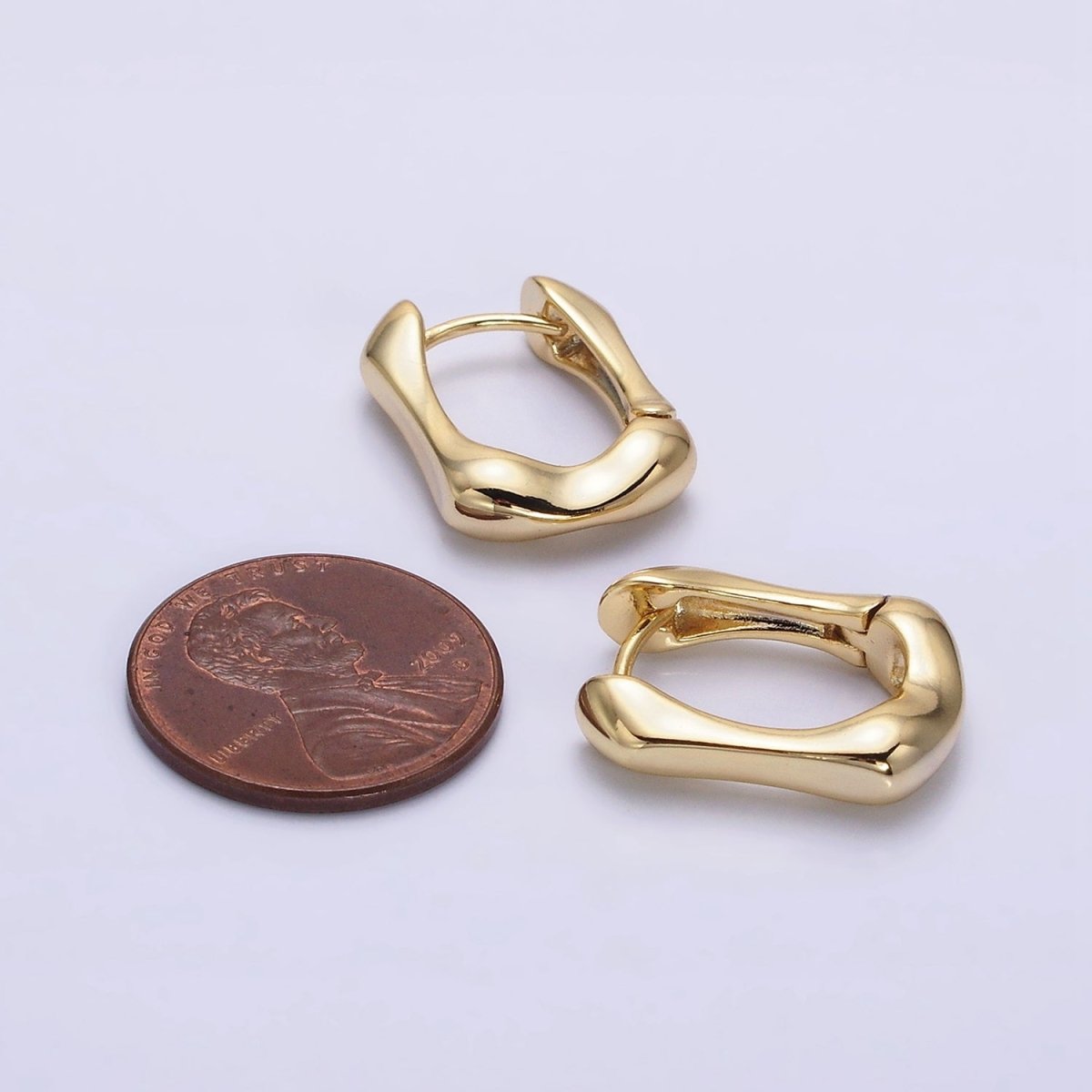 14K Gold Filled 14mm Geometric Molten Oblong Hoop Earrings | AE818