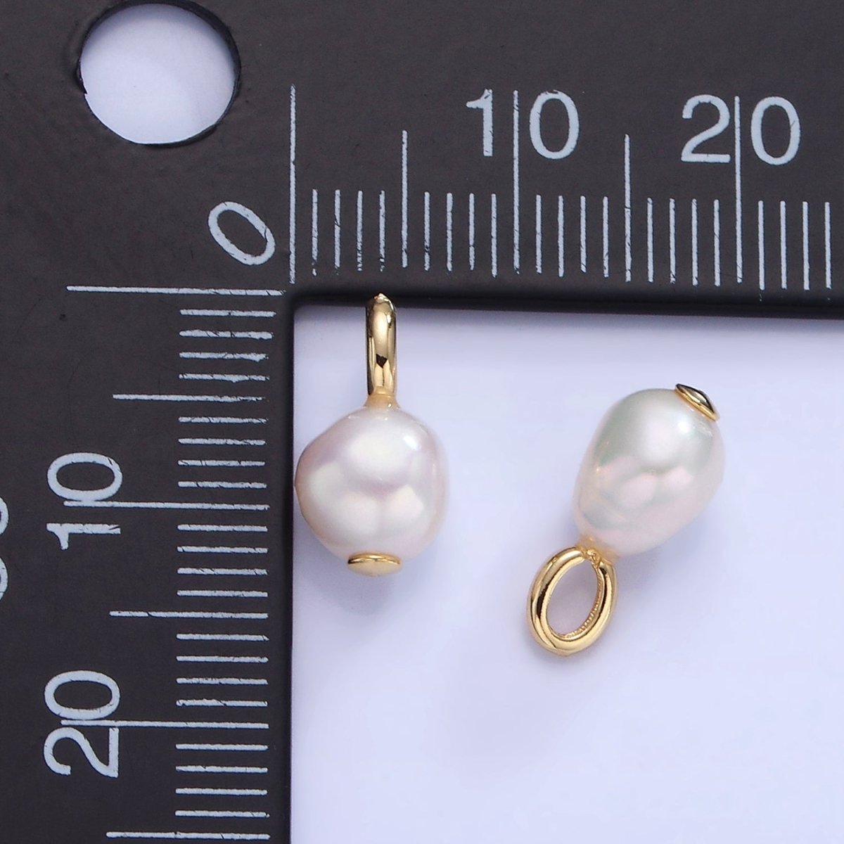 14K Gold Filled 14mm Ringed Freshwater Pearl Drop Pendant | P1730