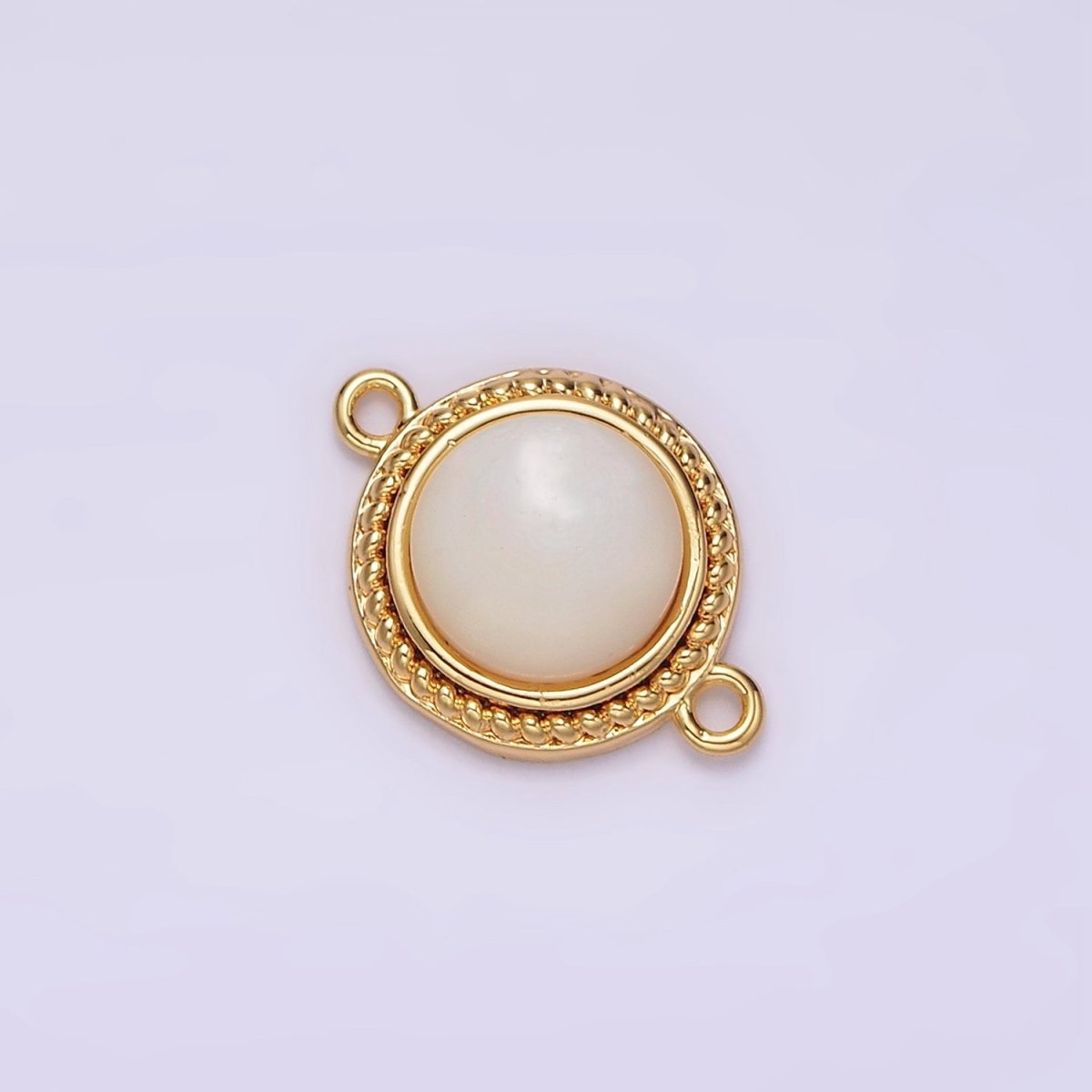 14K Gold Filled 15.7mm Shell Pearl Braided Bezel Round Connector | G-060