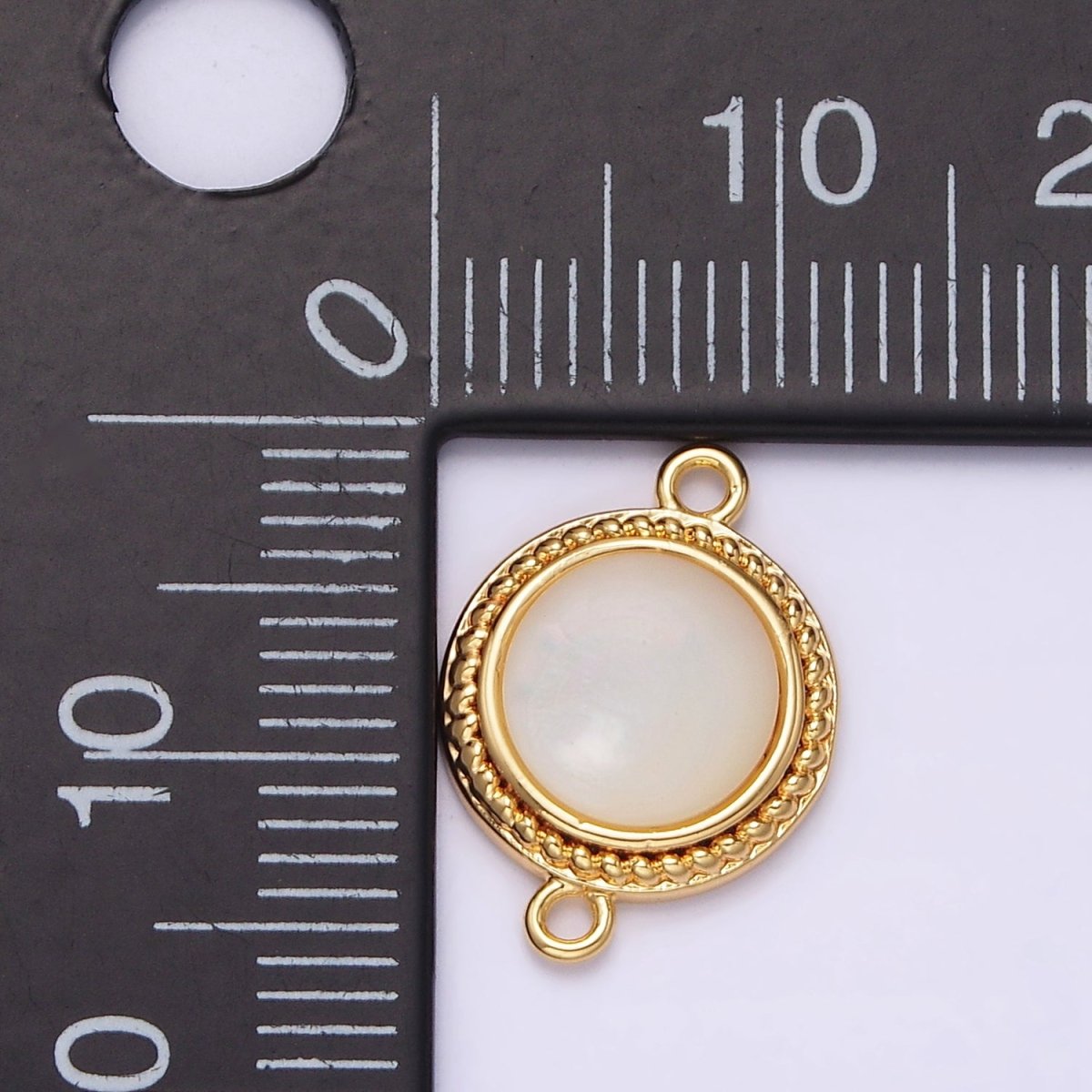 14K Gold Filled 15.7mm Shell Pearl Braided Bezel Round Connector | G-060