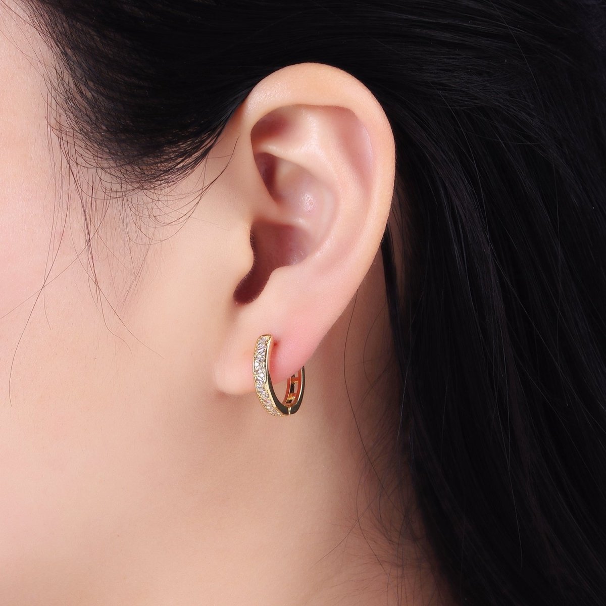 14K Gold Filled 15mm Baguette CZ Huggie Earrings | AB1323
