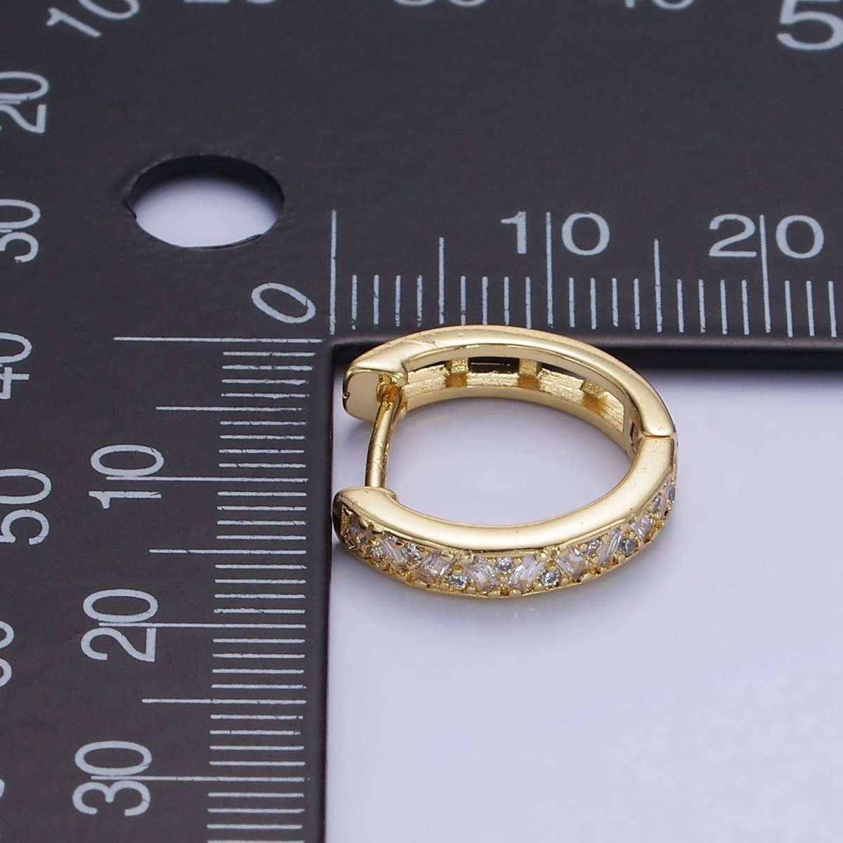 14K Gold Filled 15mm Baguette CZ Huggie Earrings | AB1323