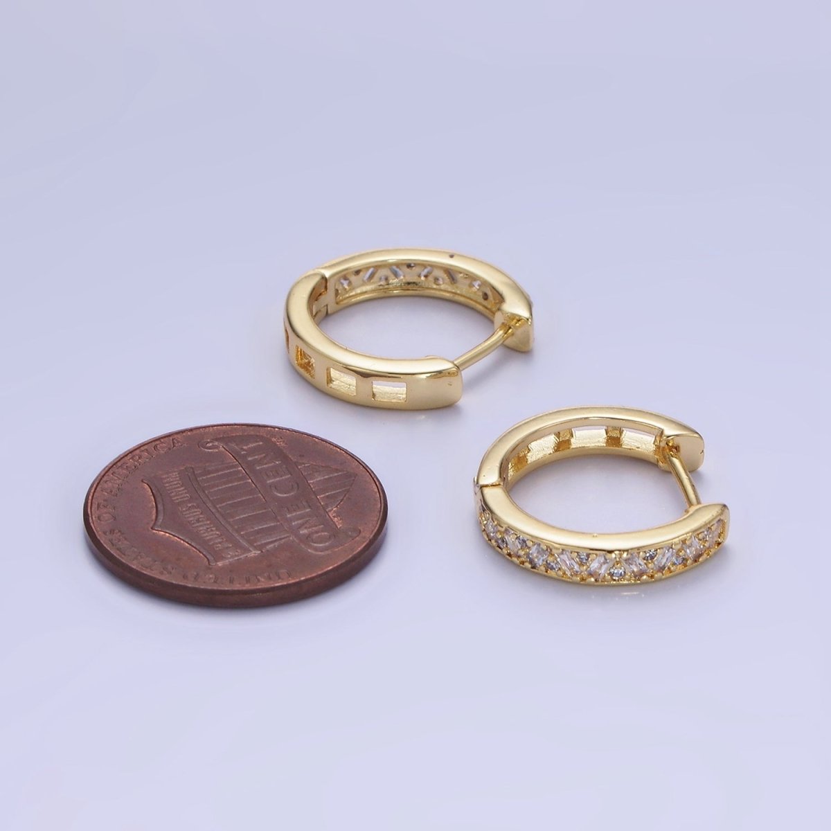 14K Gold Filled 15mm Baguette CZ Huggie Earrings | AB1323