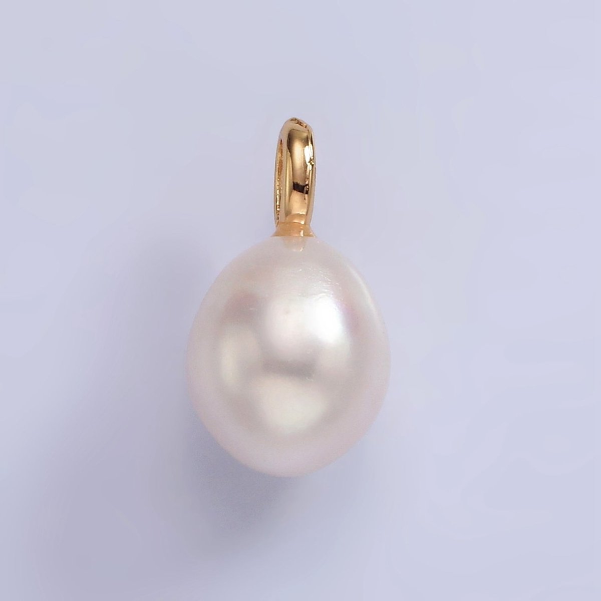 14K Gold Filled 15mm Button White Freshwater Pearl Drop Pendant | P1658
