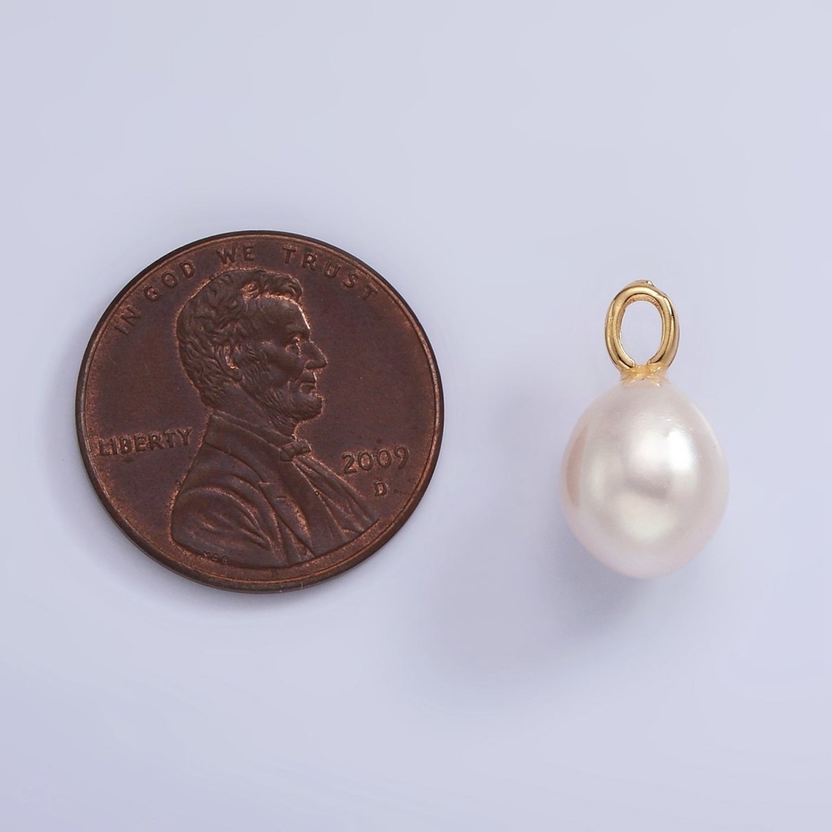 14K Gold Filled 15mm Button White Freshwater Pearl Drop Pendant | P1658