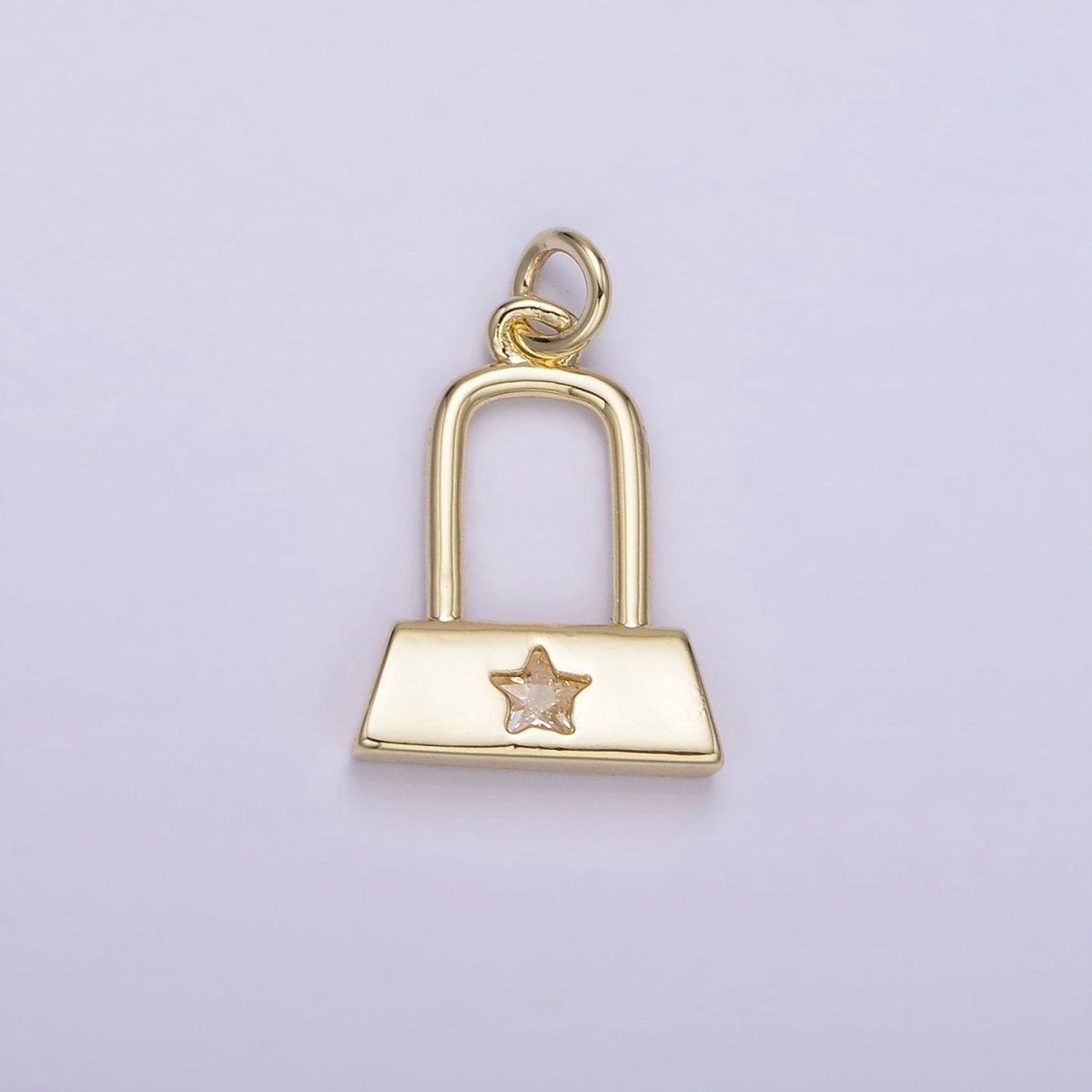14K Gold Filled 15mm Celestial Star CZ Rectangular Lock Charm | AG209