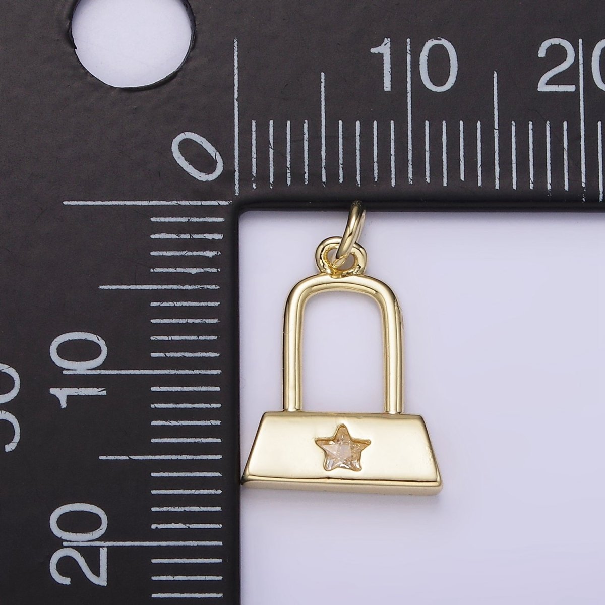 14K Gold Filled 15mm Celestial Star CZ Rectangular Lock Charm | AG209