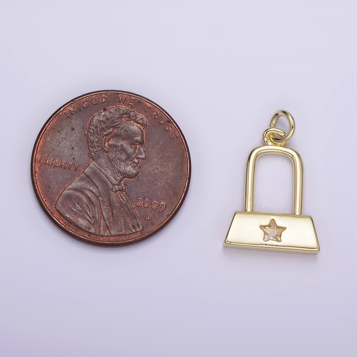 14K Gold Filled 15mm Celestial Star CZ Rectangular Lock Charm | AG209
