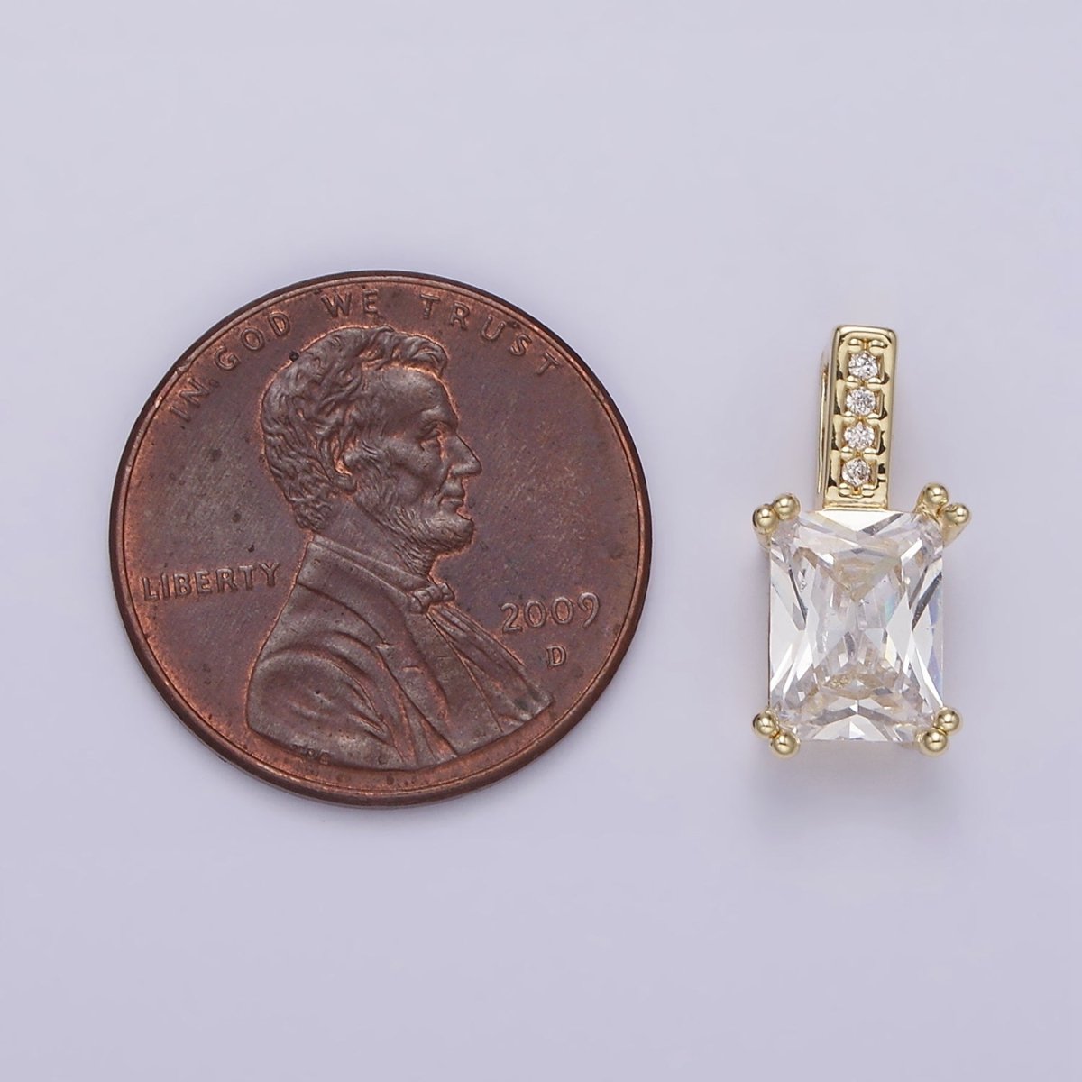 14K Gold Filled 15mm Clear Baguette Micro Paved CZ Bail Pendant | N1806