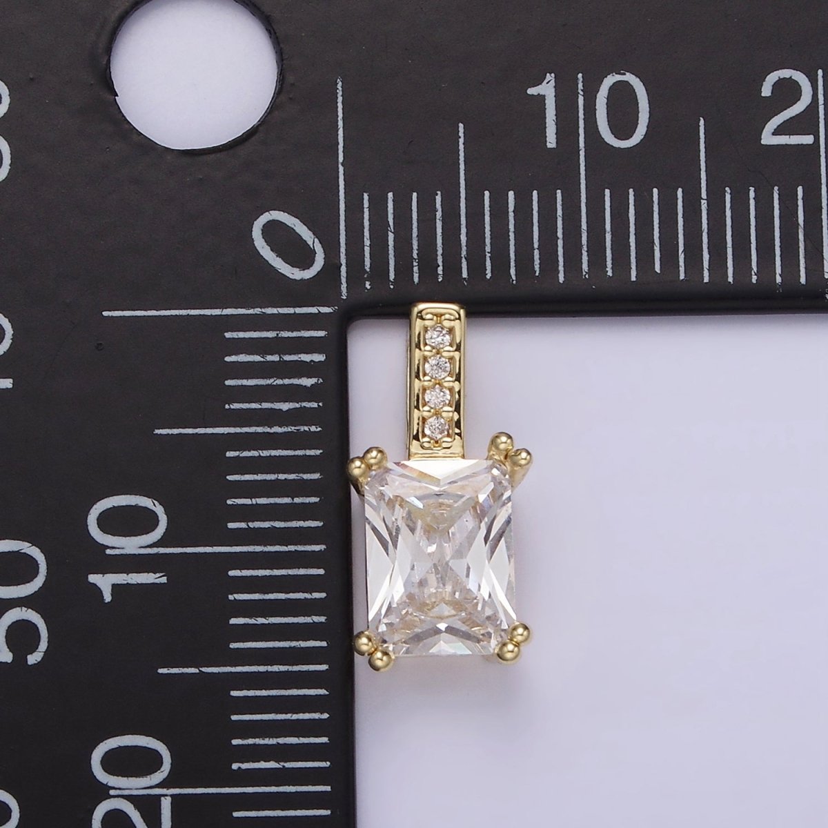 14K Gold Filled 15mm Clear Baguette Micro Paved CZ Bail Pendant | N1806