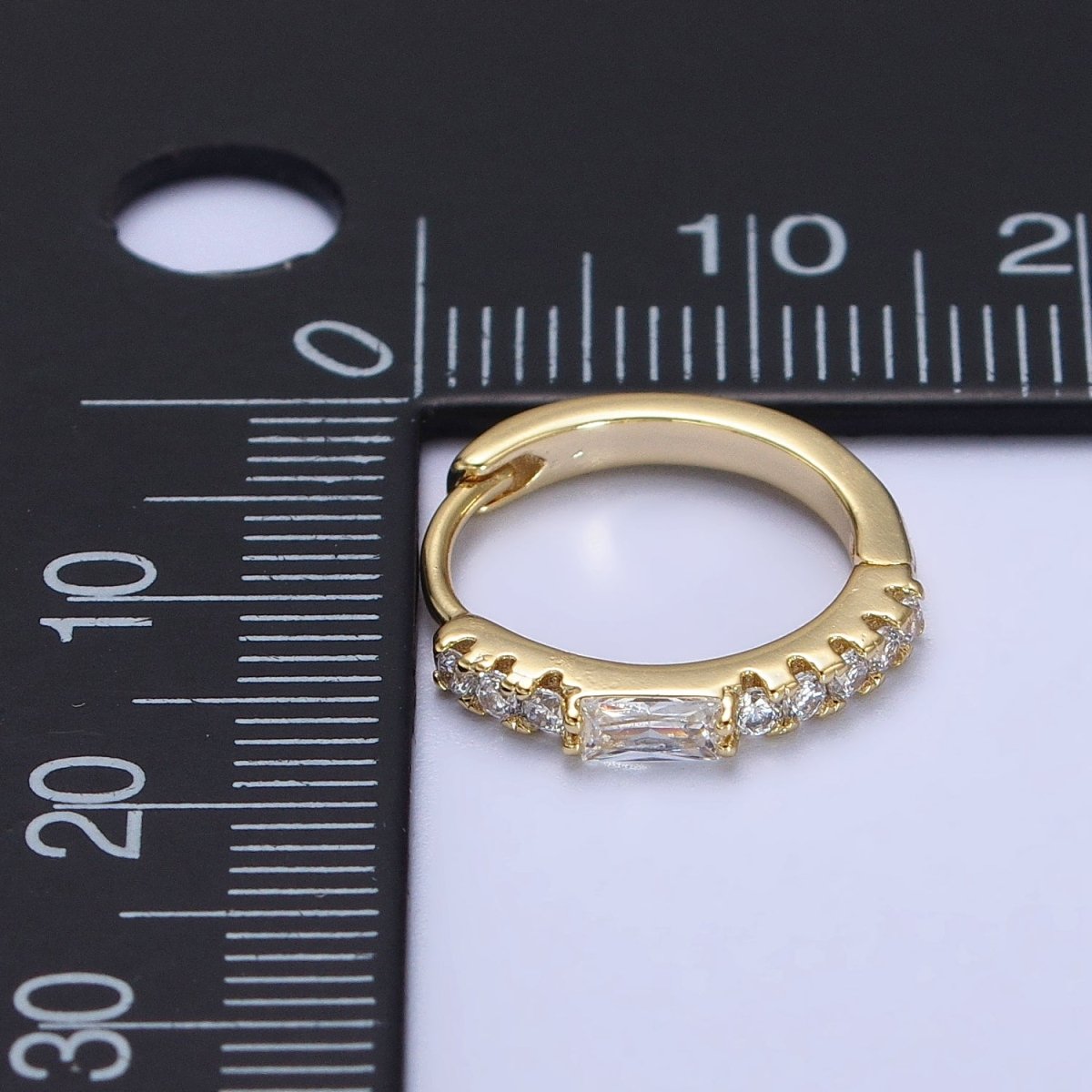 OS 14K Gold Filled 15mm Clear Baguette Micro Paved CZ Huggie Earrings | AB414