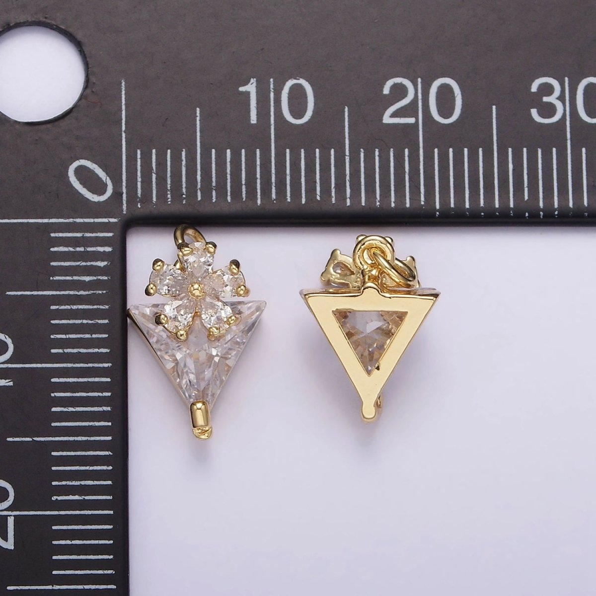 14K Gold Filled 15mm Clear CZ Flower Triangle Mini Add-On Charm | AG417